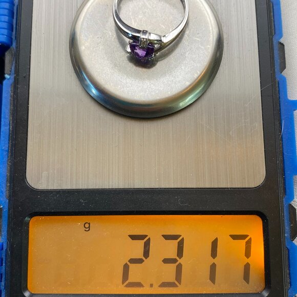 Vtg. 14K White Gold FP Friedman's Inc. 0.75 ct Amethyst & 3 Diamond Ring Sz. 7 - Picture 15 of 15